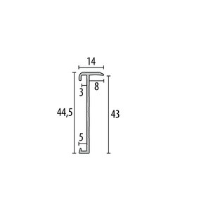 Küberit - Trapneusprofiel 845 RVS look F2 14x43mm t.b.v. 2-3mm PVC - 300cm - afbeelding 2