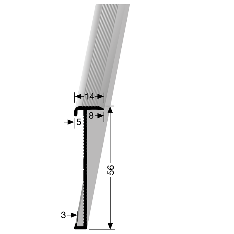 Küberit - Trapneusprofiel 846 Zilver F4 14x56mm t.b.v. 2-3mm PVC - 300cm